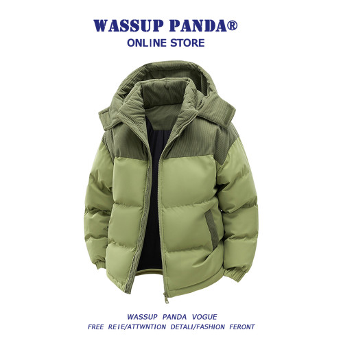 WASSUP PANDA燈芯絨拼接羽絨服男冬季新款加厚麵包服情侶棉服外套 WASSUP PANDA燈芯絨拼接羽絨服男冬季新款加厚麵包服情侶棉服外套