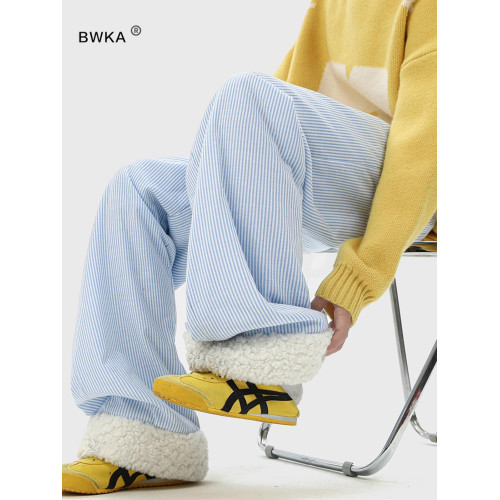 BWKA多巴胺條紋保暖棉褲女男冬季加絨加厚防寒濶腿褲慵懶風休閒褲 BWKA多巴胺條紋保暖棉褲女男冬季加絨加厚防寒濶腿褲慵懶風休閒褲