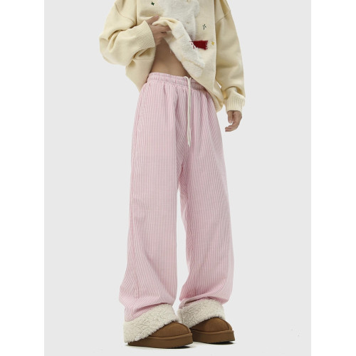 BWKA多巴胺條紋保暖棉褲女男冬季加絨加厚防寒濶腿褲慵懶風休閒褲 BWKA多巴胺條紋保暖棉褲女男冬季加絨加厚防寒濶腿褲慵懶風休閒褲