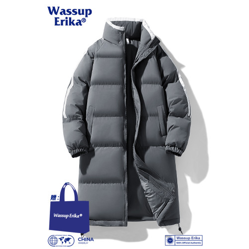 WASSUP ERIKA日系中長款條紋棉服男冬季加厚過膝大衣立領保暖外套 WASSUP ERIKA日系中長款條紋棉服男冬季加厚過膝大衣立領保暖外套