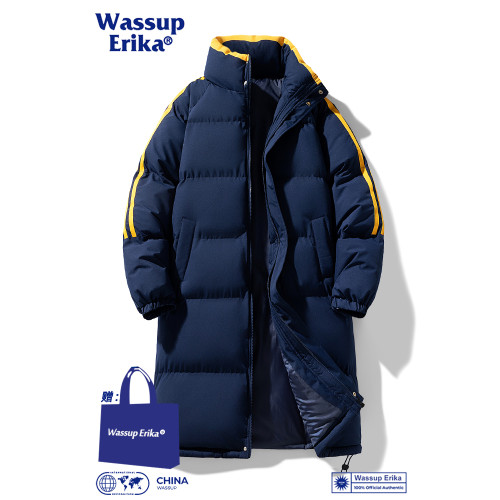 WASSUP ERIKA日系中長款條紋棉服男冬季加厚過膝大衣立領保暖外套 WASSUP ERIKA日系中長款條紋棉服男冬季加厚過膝大衣立領保暖外套