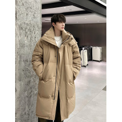 冬季超厚羽絨服男中長款過膝保暖中戯防寒寬松白鴨絨質感韓系外套