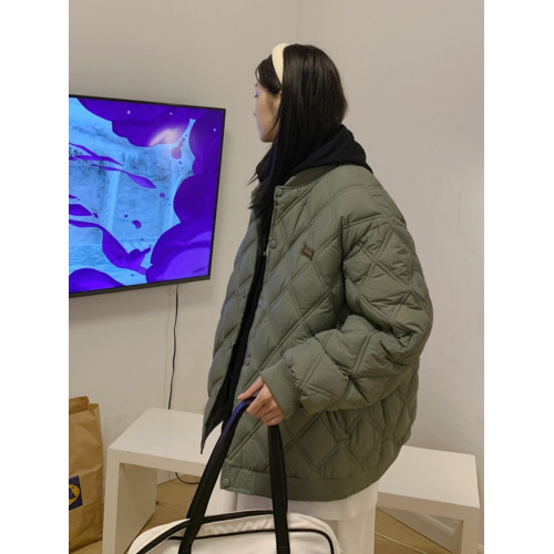 Kusen 美式潮牌菱形格棉衣夾克男潮流寬鬆情侶保暖學生棒球領棉服