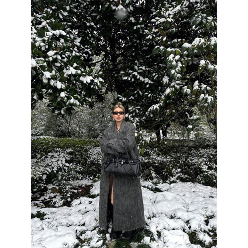 Turn up/陳腿兒 法式毛呢外套女冬季小衆高級感灰色長款呢子大衣