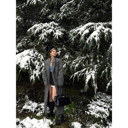 Turn up/陳腿兒 法式毛呢外套女冬季小衆高級感灰色長款呢子大衣