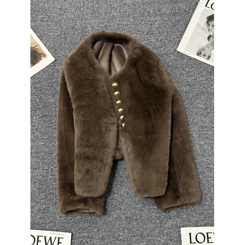 咖色貂絨短外套女2025秋冬新款小個子設計感氣質休閒高級好看上衣 咖色貂絨短外套女2025秋冬新款小個子設計感氣質休閒高級好看上衣