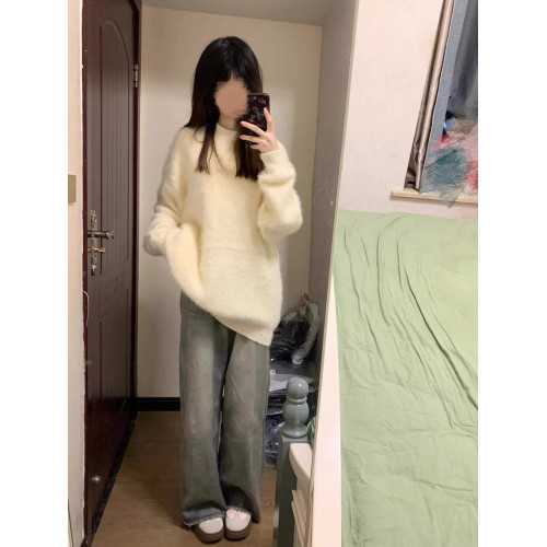 米白色海馬毛軟糯毛衣女高級感韓系慵懶風針織打底衫秋冬加厚上衣 米白色海馬毛軟糯毛衣女高級感韓系慵懶風針織打底衫秋冬加厚上衣