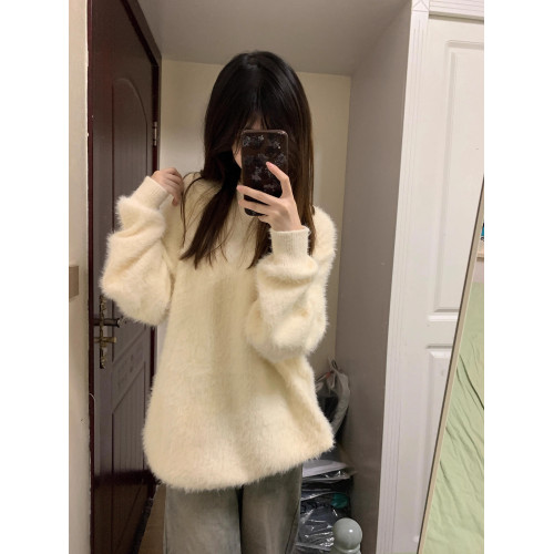 米白色海馬毛軟糯毛衣女高級感韓系慵懶風針織打底衫秋冬加厚上衣 米白色海馬毛軟糯毛衣女高級感韓系慵懶風針織打底衫秋冬加厚上衣