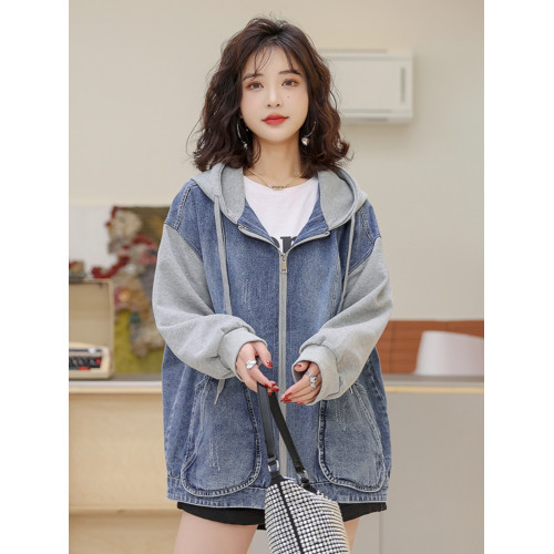 復古拼接連帽牛仔外套女2025春秋新款設計感夾克寬松拉鍊減齡上衣 復古拼接連帽牛仔外套女2025春秋新款設計感夾克寬松拉鍊減齡上衣