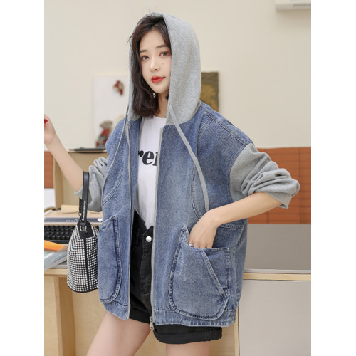 復古拼接連帽牛仔外套女2025春秋新款設計感夾克寬松拉鍊減齡上衣 復古拼接連帽牛仔外套女2025春秋新款設計感夾克寬松拉鍊減齡上衣