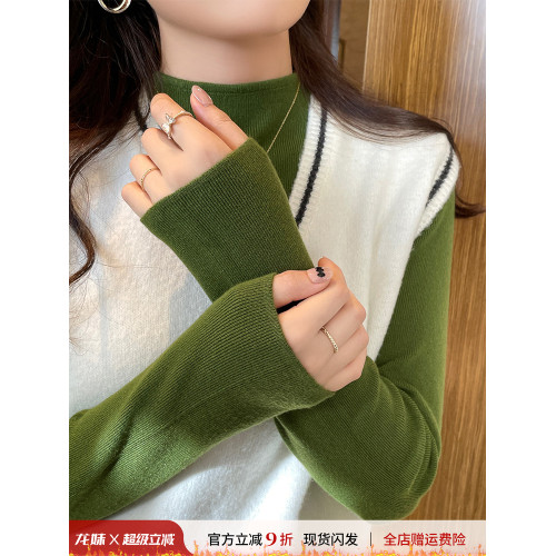 綠色半高領打底衫女內搭針織毛衣秋冬2025新款春秋修身高級感上衣 綠色半高領打底衫女內搭針織毛衣秋冬2025新款春秋修身高級感上衣