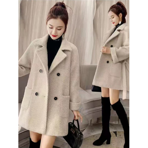 2024秋冬季新款水貂絨毛呢外套中長款流行加厚系帶赫本風呢大衣女 2024秋冬季新款水貂絨毛呢外套中長款流行加厚系帶赫本風呢大衣女