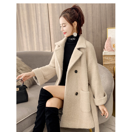 2024秋冬季新款水貂絨毛呢外套中長款流行加厚系帶赫本風呢大衣女 2024秋冬季新款水貂絨毛呢外套中長款流行加厚系帶赫本風呢大衣女