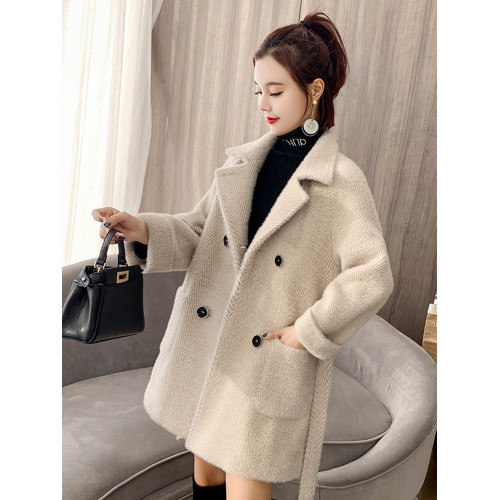 2024秋冬季新款水貂絨毛呢外套中長款流行加厚系帶赫本風呢大衣女 2024秋冬季新款水貂絨毛呢外套中長款流行加厚系帶赫本風呢大衣女