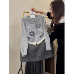 氣質時髦小香風灰色提花針織毛衣開衫外套女2025春秋新款減齡上衣