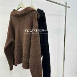 秋季美拉德polo大翻領混色毛衣女秋冬加厚寬松慵懶高級感上衣ins