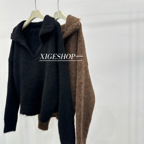 秋季美拉德polo大翻領混色毛衣女秋冬加厚寬松慵懶高級感上衣ins 秋季美拉德polo大翻領混色毛衣女秋冬加厚寬松慵懶高級感上衣ins