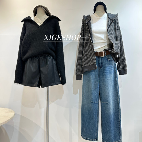 秋季美拉德polo大翻領混色毛衣女秋冬加厚寬松慵懶高級感上衣ins 秋季美拉德polo大翻領混色毛衣女秋冬加厚寬松慵懶高級感上衣ins