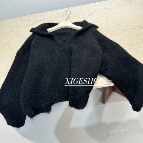 秋季美拉德polo大翻領混色毛衣女秋冬加厚寬松慵懶高級感上衣ins 秋季美拉德polo大翻領混色毛衣女秋冬加厚寬松慵懶高級感上衣ins