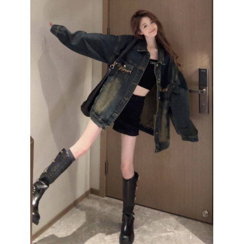 美式復古水洗牛仔外套女2025春秋季新款爆款高級感寬松夾克上衣潮 美式復古水洗牛仔外套女2025春秋季新款爆款高級感寬松夾克上衣潮
