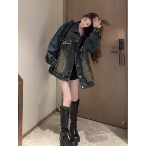 美式復古水洗牛仔外套女2025春秋季新款爆款高級感寬松夾克上衣潮 美式復古水洗牛仔外套女2025春秋季新款爆款高級感寬松夾克上衣潮