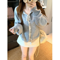 大碼微胖慵懶風蕾絲毛衣女2025新款秋季軟糯休閒長袖針織開衫上衣