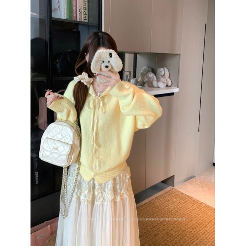 大碼微胖慵懶風蕾絲毛衣女2025新款秋季軟糯休閒長袖針織開衫上衣 大碼微胖慵懶風蕾絲毛衣女2025新款秋季軟糯休閒長袖針織開衫上衣