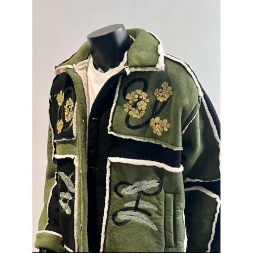 美式復古cleanfit撞色拼接麂皮絨加厚棉服刺綉小衆棉衣設計感外套 美式復古cleanfit撞色拼接麂皮絨加厚棉服刺綉小衆棉衣設計感外套