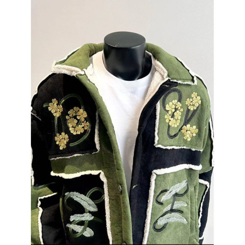 美式復古cleanfit撞色拼接麂皮絨加厚棉服刺綉小衆棉衣設計感外套 美式復古cleanfit撞色拼接麂皮絨加厚棉服刺綉小衆棉衣設計感外套