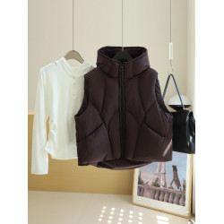 簡約休閒90白鴨絨羽絨馬甲連帽立領保暖外穿百搭輕羽絨馬夾女