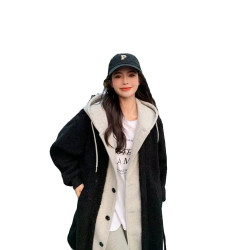 韓國chic秋冬新款長款連帽裙外套羊羔絨百搭寬松時尚外套ins潮