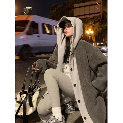 韓國chic秋冬新款長款連帽裙外套羊羔絨百搭寬松時尚外套ins潮 韓國chic秋冬新款長款連帽裙外套羊羔絨百搭寬松時尚外套ins潮
