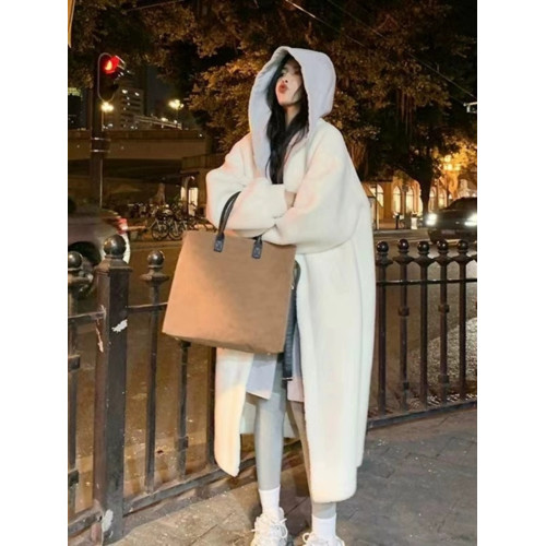 韓國chic秋冬新款長款連帽裙外套羊羔絨百搭寬松時尚外套ins潮 韓國chic秋冬新款長款連帽裙外套羊羔絨百搭寬松時尚外套ins潮