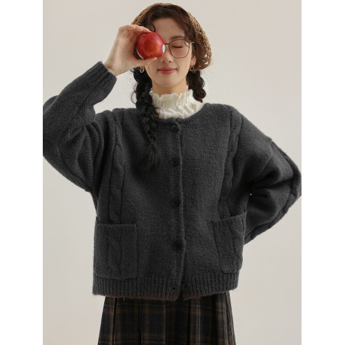 【南陌森】復古韓版慵懶風針織毛衣外套秋冬設計感小香風開衫上衣 【南陌森】復古韓版慵懶風針織毛衣外套秋冬設計感小香風開衫上衣