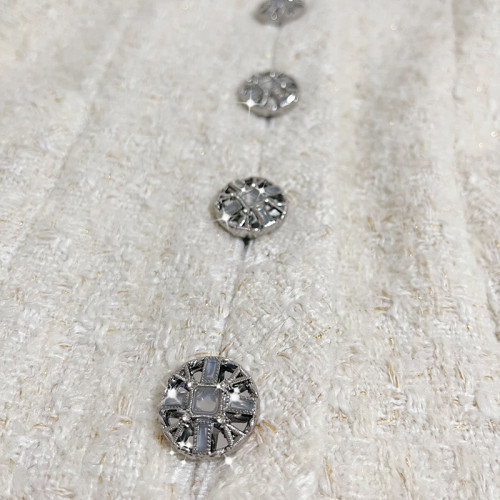 FFmiss◆白色羊毛呢編織圓領短外套女秋冬法式氣質顯瘦粗花呢開衫 FFmiss◆白色羊毛呢編織圓領短外套女秋冬法式氣質顯瘦粗花呢開衫