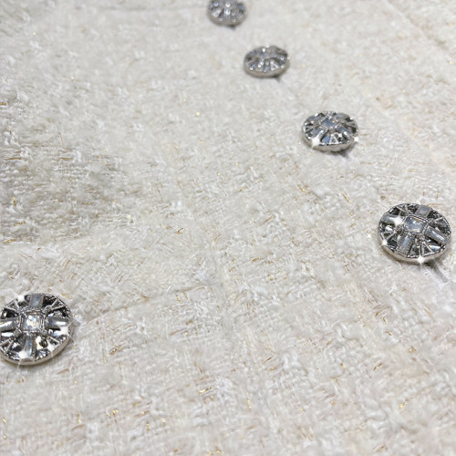 FFmiss◆白色羊毛呢編織圓領短外套女秋冬法式氣質顯瘦粗花呢開衫 FFmiss◆白色羊毛呢編織圓領短外套女秋冬法式氣質顯瘦粗花呢開衫