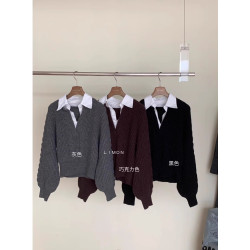 The Limon2025十三行早春款ins博主穿搭松弛慵懶假兩件襯衫領毛衣