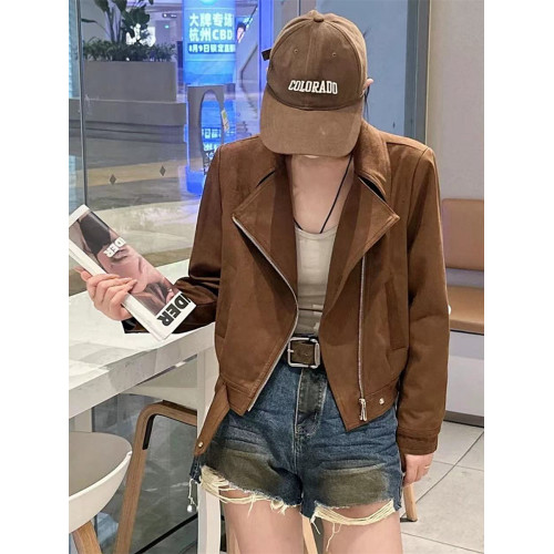 2025春季新款麂皮絨短外套女小個子時尚休閒高級感超好看夾克上衣 2025春季新款麂皮絨短外套女小個子時尚休閒高級感超好看夾克上衣