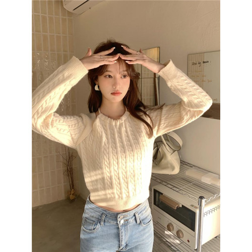 別致假兩件麻花毛衣女小個子秋冬2022新款心機鏤空針織衫短款上衣 別致假兩件麻花毛衣女小個子秋冬2022新款心機鏤空針織衫短款上衣