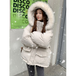 設計感2025新款毛領加厚羽絨服冬季派克服棉襖麵包服連帽外套ins