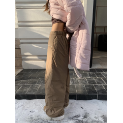 呆呆文冬季新款羊羔毛拼接羽絨褲女寬松百搭休閒防寒濶腿保暖長褲