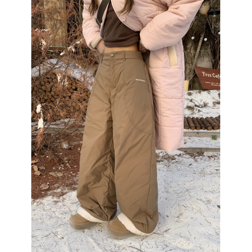 呆呆文冬季新款羊羔毛拼接羽絨褲女寬松百搭休閒防寒濶腿保暖長褲 呆呆文冬季新款羊羔毛拼接羽絨褲女寬松百搭休閒防寒濶腿保暖長褲