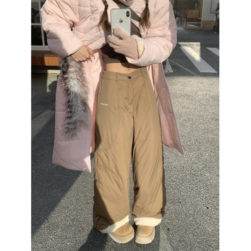 呆呆文冬季新款羊羔毛拼接羽絨褲女寬松百搭休閒防寒濶腿保暖長褲 呆呆文冬季新款羊羔毛拼接羽絨褲女寬松百搭休閒防寒濶腿保暖長褲