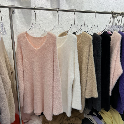 慵懶風V領馬海毛毛衣女秋冬新款軟糯水貂絨中長款針織打底衫上衣 慵懶風V領馬海毛毛衣女秋冬新款軟糯水貂絨中長款針織打底衫上衣