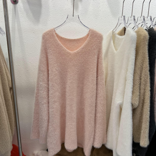 慵懶風V領馬海毛毛衣女秋冬新款軟糯水貂絨中長款針織打底衫上衣 慵懶風V領馬海毛毛衣女秋冬新款軟糯水貂絨中長款針織打底衫上衣