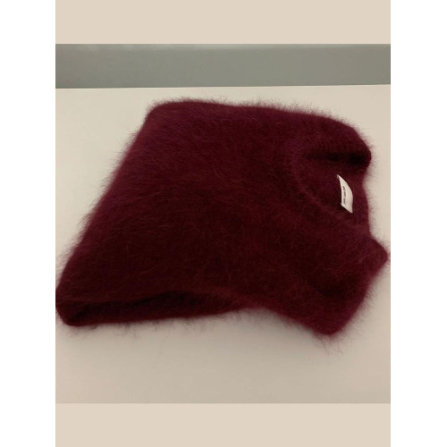 酒紅色復古圓領水貂絨毛衣女秋冬新款高級感超好看慵懶軟糯針織衫 酒紅色復古圓領水貂絨毛衣女秋冬新款高級感超好看慵懶軟糯針織衫