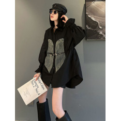 休閒2025秋冬季新款寬松長袖拼牛仔襯衫外套POLO領大碼女裝打底衫