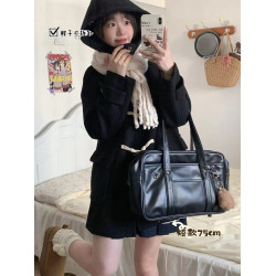 JK黑色牛角釦大衣夾棉加厚冬季日系中長款女冬毛呢外套小個子短款