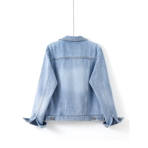 淡藍色牛仔外套女短款2025春秋韓版百搭修身內袋長袖外搭夾克上衣