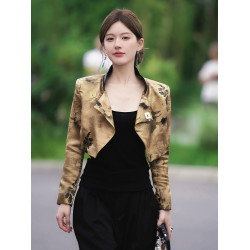 許我耀眼趙露思同款西裝外套女2025秋許妍老錢風明星短款夾克上衣